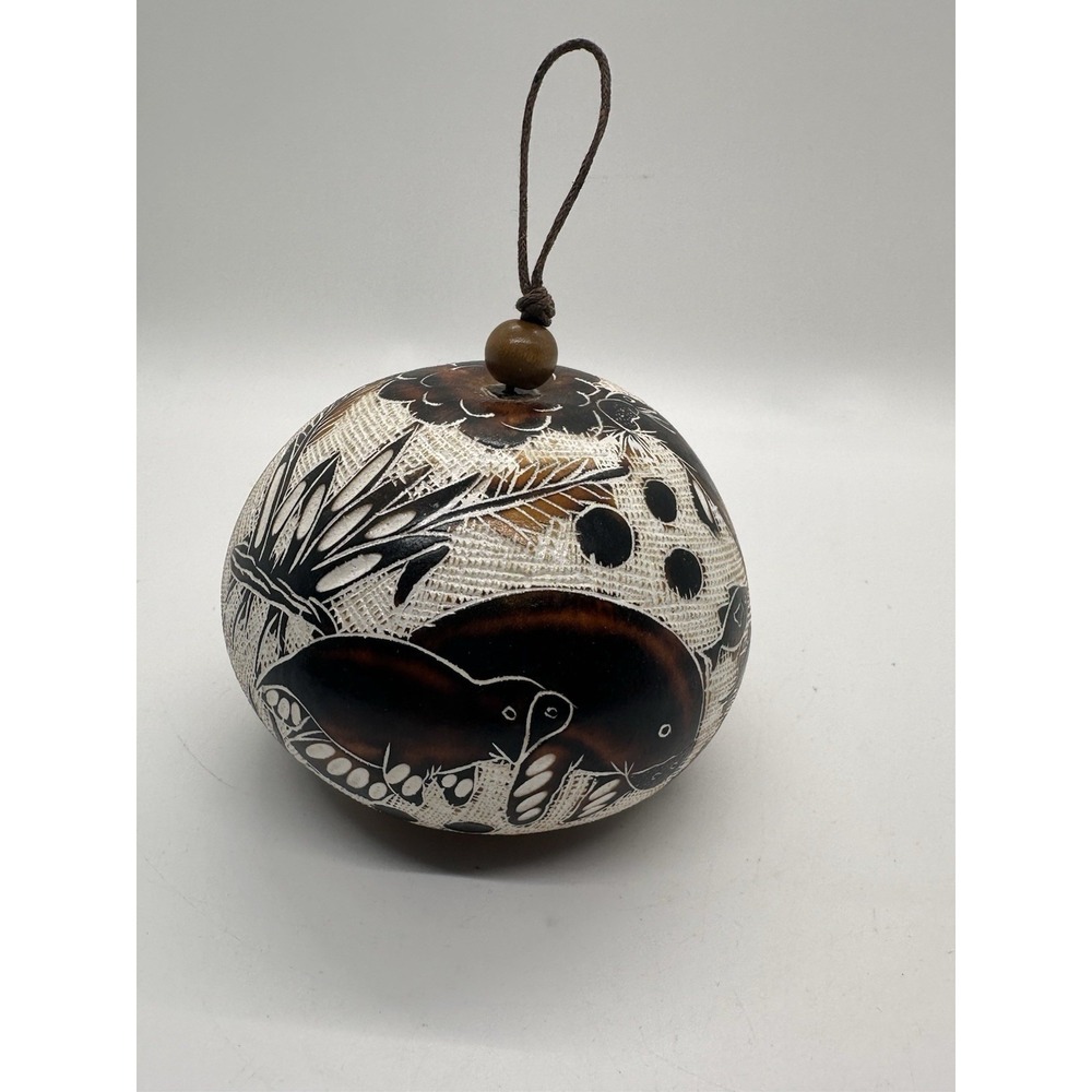 Hand Carved Peruvian‎ Gourd Signed P. Rojas - Manatees